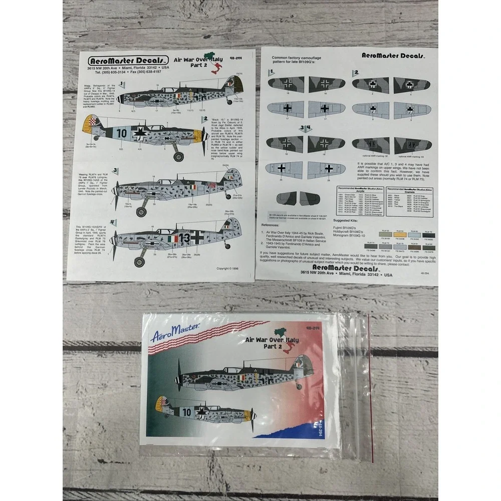 1/48 Aero Master Decals War Over Italy  Part 1 48-293 Part 2 48-294